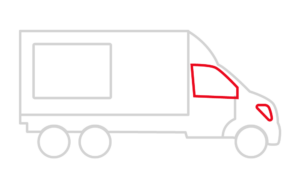 Un camion à six roues avec une cabine et un espace de chargement